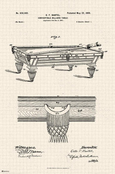 Billiards Table Pool Table Patent Pool Table Room Decor Billiards Decor Pool Art Billiards Art Game Room Decor Pool Table Accessories Vintage Decor Man Cave Cool Huge Large Giant Poster Art 36x54