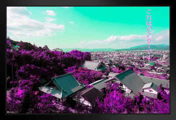 This Is A Poster Kyoto Japan Aerial Photo Vaporwave Aesthetic Decor Retro Vintage 90s Y2K Room Decor Japanese Neon Pink Bedroom Decor Indie Vibey Aesthetic Black Wood Framed Art Poster 14x20