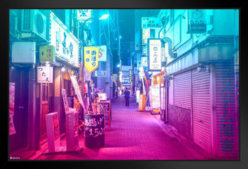 System Failure Japan Alley Photo Vaporwave Aesthetic Decor Retro Vintage 90s Y2K Room Decor Neon Pink Bedroom Decor Indie Vibey Aesthetic Teen Bedroom Chill Black Wood Framed Art Poster 14x20