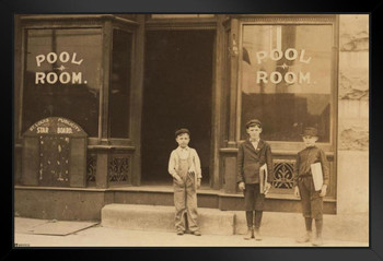 Newsies at Pool Room circa 1910 Newsboys Pool Table Room Decor Billiards Decor Pool Art Billiards Art Game Room Decor Pool Table Accessories Vintage Decor Black Wood Framed Art Poster 14x20