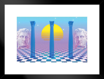 Fall of Rome Vaporwave Aesthetic Decor Retro Vintage 90s Y2K Room Decor Neon Pink Bedroom Decor Indie Vibey Aesthetic Vaporwave Art Columns Statue Chill Matted Framed Art Wall Decor 20x26
