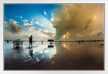 Journey of Life Reflecting on Tamil Nadu Beach Photo Photograph White Wood Framed Poster 20x14