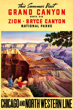 Laminated Grand Canyon National Park Arizona Visit This Summer Chicago and North Western Line Railroad Bryce Canyon Zion National Park Vintage Travel WPA National Park Poster Dry Erase Sign 24x36