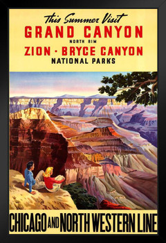 Grand Canyon National Park Arizona Visit This Summer Chicago and North Western Line Railroad Bryce Canyon Zion National Park Vintage Travel WPA National Park Black Wood Framed Art Poster 14x20