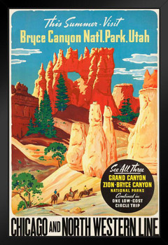 Bryce Canyon National Park Utah Visit This Summer Chicago and North Western Line Railroad Grand Canyon Zion National Park Vintage Travel WPA National Park Poster Black Wood Framed Art Poster 14x20