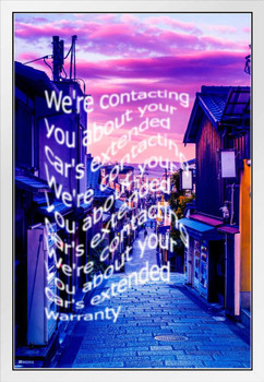 Your Cars Extended Warranty Vaporwave Aesthetic Funny Meme Decor Retro Vintage 90s Y2K Room Decor Neon Pink Bedroom Decor Indie Vibey Aesthetic Vaporwave Art White Wood Framed Art Poster 14x20