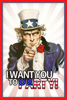 Uncle Sam Poster I Want You To Party Parody Funny Decoration Cool Wall Art Print Poster 12x18