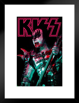 Kiss Poster Bloody Demon Live Concert Gene Simmons Kiss Band Merchandise Kiss Collectibles Kiss Memorabilia Heavy Metal Music Merch 1970s Retro Vintage Makeup Matted Framed Art Wall Decor 20x26