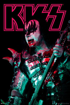 Kiss Poster Bloody Demon Live Concert Gene Simmons Kiss Band Merchandise Kiss Collectibles Kiss Memorabilia Heavy Metal Music Merch 1970s Retro Vintage Makeup Stretched Canvas Art Wall Decor 16x24