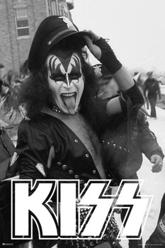Laminated Kiss Poster The Demon Police Hat Gene Simmons Kiss Band Merchandise Kiss Collectibles Kiss Memorabilia Heavy Metal Music Merch 1970s Retro Vintage Accessories Poster Dry Erase Sign 24x36