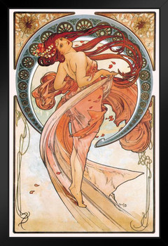 Alphonse Mucha Painting Dance Dancer Poster 1898 Bohemian Czech Painter 1900s Art Nouveau Vintage Stand or Hang Wood Frame Display 9x13