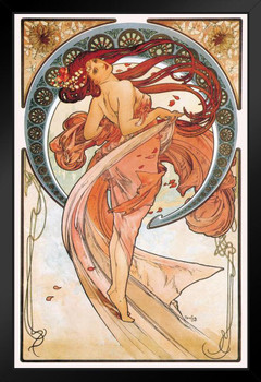 Alphonse Mucha Painting Dance Dancer Poster 1898 Bohemian Czech Painter 1900s Art Nouveau Vintage Black Wood Framed Art Poster 14x20