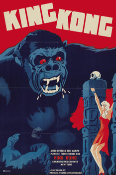 King Kong 1933 Denmark Danish Retro Vintage Classic Hollywood Film Giant Ape Monkey Kaiju Horror Movie Poster Monster Merchandise Original King Kong Poster Cool Wall Decor Art Print Poster 24x36