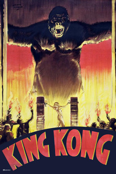 King Kong 1933 French France Retro Vintage Classic Hollywood Film Giant Ape Monkey Kaiju Horror Movie Poster Monster Merchandise Original King Kong Poster Stretched Canvas Art Wall Decor 16x24