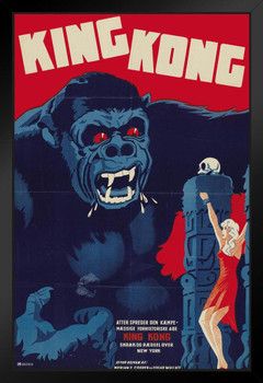 King Kong 1933 Denmark Danish Retro Vintage Classic Hollywood Film Giant Ape Monkey Kaiju Horror Movie Poster Monster Merchandise Original King Kong Poster Black Wood Framed Art Poster 14x20