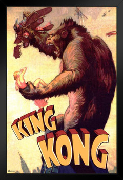 King Kong 1933 Airplanes Retro Vintage Classic Hollywood Film Giant Ape Monkey Kaiju Horror Movie Poster Monster Merchandise Original King Kong Stand or Hang Wood Frame Display 9x13