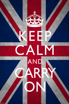 Keep Calm and Carry On Union Jack Flag World War II Propaganda Motivational Inspirational Positive Morale British Decorations WW2 Teamwork Quote Inspire Support Cool Wall Decor Art Print Poster 12x18