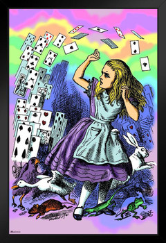 Alice Attacked By Cards Alice In Wonderland Through the Looking Glass Psychedelic Trippy Room Decor Aesthetic Vintage Retro Hippie Decor Mad Hatter Tea Party Black Wood Framed Art Poster 14x20