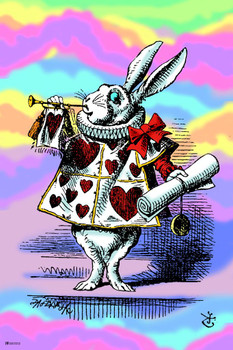 Laminated White Rabbit Card Suit Alice In Wonderland Through the Looking Glass Psychedelic Trippy Room Decor Aesthetic Vintage Retro Hippie Decor Mad Hatter Tea Party Poster Dry Erase Wall Art 24x36
