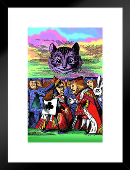 Cheshire Cat Head Alice In Wonderland Through the Looking Glass Psychedelic Trippy Room Decor Aesthetic Vintage Retro Hippie Decor Indie Mad Hatter Tea Party Matted Framed Art Wall Decor 20x26