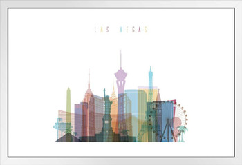 Las Vegas Strip Skyline Silhouette White Wood Framed Poster 14x20