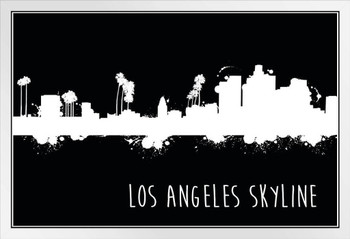 Los Angeles California Skyline Illustration Black and White B&W White Wood Framed Poster 20x14