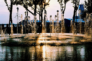 A Fountain at Battery Park in the Evening Sunshine New York City NYC Photo Photograph Cool Wall Decor Art Print Poster 18x12