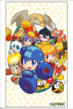 Mega Man Chibi Art Video Game Video Gamer Classic Retro Vintage 90s Gaming MegaMan Capcom Legacy Collection Megaman 11 Mega Man X Dr Wily Cool Huge Large Giant Poster Art 36x54