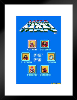 Mega Man Stage Select Video Game Video Gamer Classic Retro Vintage 90s Gaming MegaMan Capcom Legacy Collection Megaman 11 Mega Man X Dr Wily Matted Framed Art Wall Decor 20x26