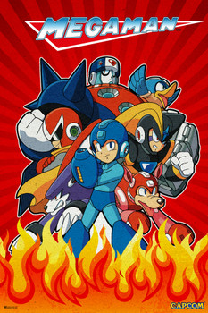 Mega Man Anime Fire Video Game Video Gamer Classic Retro Vintage 90s Gaming MegaMan Capcom Legacy Collection Megaman 11 Mega Man X Dr Wily Cool Wall Decor Art Print Poster 12x18