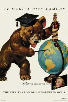 Schlitz Beer Bear With Globe The Beer That Made Milwaukee Famous Vintage Brewery Decor Retro Decor Man Cave Stuff Bar Accessories Kitchen Decor Beer Signs Craft Stretched Canvas Art Wall Decor 16x24