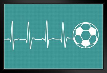 Soccer Player Heartbeat Football Futbol Sports Athlete Bedroom Decor Inspirational Wall Art Motivational Poster Boys Room Girls Room Game Room Decor Black Wood Framed Art Poster 14x20