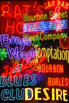 New Orleans NOLA French Quarter Bourbon Street Illuminated Neon Signs Photo Photograph Cool Wall Decor Art Print Poster 12x18