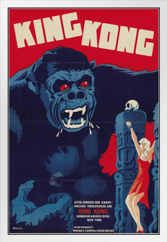 King Kong 1933 Denmark Danish Retro Vintage Classic Hollywood Film Giant Ape Monkey Kaiju Horror Movie Poster Monster Merchandise Original King Kong Poster White Wood Framed Art Poster 14x20