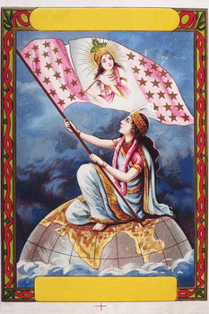 Importers of Cloth from India Goddess on Globe with Flag French Cool Wall Decor Art Print Poster 12x18