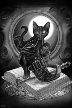 Laminated Alchemy Midnight Mischief Cat Black Cat Spooky Witchy Room Decor Gothic Decor Goth Room Decor Witchcraft Horror Wiccan Occult Decorations Poster Dry Erase Sign 12x18