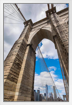 Low Angle Brooklyn Bridge New York City Photo Photograph White Wood Framed Poster 14x20