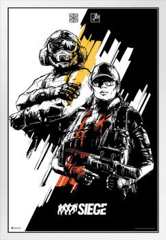 Rainbow Six Siege Merchandise Ash Jager Duo Character Video Game Video Gaming Gamer R6 Siege Tom Clancy Rainbow Six Seige Wall Art White Wood Framed Art Poster 14x20