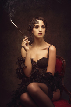 Sexy Retro Woman Smoking Cigarette in Black Lingerie Photo Photograph Cool Wall Decor Art Print Poster 12x18
