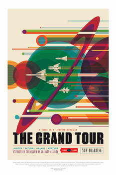 The Grand Tour NASA Space Retro Travel Vintage JPL Planets Exploration Science Fiction SciFi Tourism Astronaut Geeky Nerdy Solar System Map Galaxy Classroom Cool Wall Decor Art Print Poster 12x18