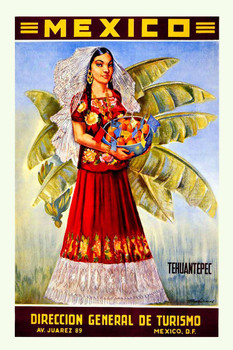 Laminated Mexico Oaxaca Tehuantepec General De Turismo Tourism Mexican City Spanish Vintage Illustration Travel Poster Dry Erase Sign 24x36