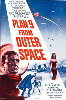 Plan 9 From Outer Space Poster Ed Wood Retro Vintage Horror Movie Merchandise SciFi Classic Bela Lugosi Vampira Aliens UFO Kitsch Plan Nine From Outer Space Cool Huge Large Giant Poster Art 36x54