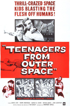 Laminated Teenagers From Outer Space Retro Vintage Horror Movie Merchandise Spooky Halloween Decorations Kitschy Funny Classic SciFi Science Fiction UFO Aliens 1959 Poster Dry Erase Sign 24x36