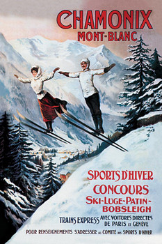 Laminated Chamonix Mont Blanc Skiing Ski Sport French Alps France Vintage Travel Ad Advertisement Poster Dry Erase Sign 24x36