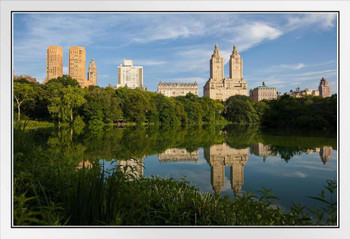 Central Park West Summer Reflection New York City Photo Photograph White Wood Framed Poster 20x14
