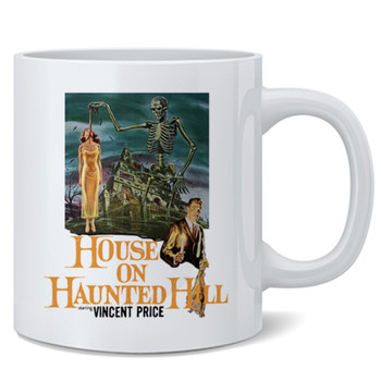 House on Haunted Hill Vintage Horror Movie Merchandise Vincent Price William Castle Skeleton Halloween Mug Horror Coffee Mug Horror Collectibles Ceramic Coffee Mug Tea Cup Fun Novelty Gift 12 oz