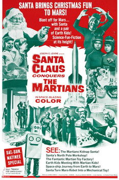 Santa Claus Conquers the Martians Funny Retro Vintage Christmas Movie Poster Science Fiction Merchandise Cult Classic Film Weird Christmas Decorations Stretched Canvas Art Wall Decor 16x24