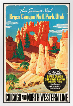 Bryce Canyon National Park Utah Visit This Summer Chicago and North Western Line Railroad Grand Canyon Zion National Park Vintage Travel WPA National Park Poster White Wood Framed Poster 14x20