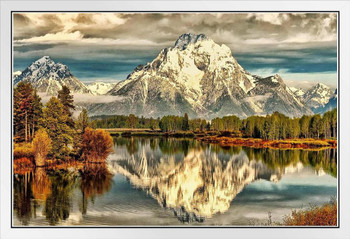 Oxbow Bend Clouds Grand Teton National Park Photo Photograph White Wood Framed Poster 20x14