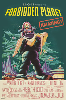 Forbidden Planet 1956 Retro Vintage Science Fiction Movies Robby The Robot 1950s Sci Fi Movies Alien UFO Classic Movie Memorabilia Kitschy Geeky Decor Cool Wall Decor Art Print Poster 12x18